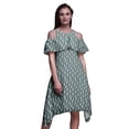 thumbnail image 1 of Bimba Geometric Print Cold Shoulder Women Swing Tunic Flutter Sleeve Midi Dress-Small, 1 of 6