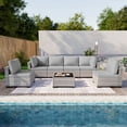 thumbnail image 3 of 7-Piece Patio Furniture Set, Outdoor Patio Furniture with Thick Cushions, Modular Patio Sofa, Dual-Strand Wicker Rattan, Rust-Resistant Frame, Backyard Furniture for Garden, Deck, Grey, 3 of 7