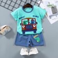 thumbnail image 2 of xaweyi Baby Boy Summer Clothes Set 0 6 12 18 24 Months 2T 3T Print Short Sleeve Crew Neck T-Shirts and Elastic Waist Shorts 2Pcs Outfits, 2 of 4