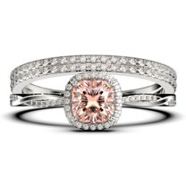 Twisted Infinity Band Dazzling Boho & hippie 2.00 Carat Round Cut Morganite And Diamond Moissanite Engagement Ring, Classic Wedding Ring in 10k Solid White Gold, Gift For Wife, Trio Rings