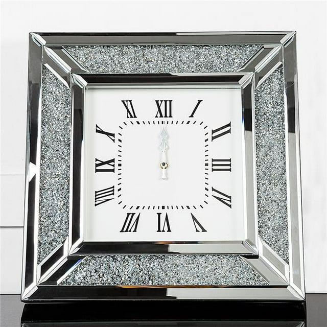 HomeRoots 475959 Diamant & Argent Miroir Horloge Murale Carrée