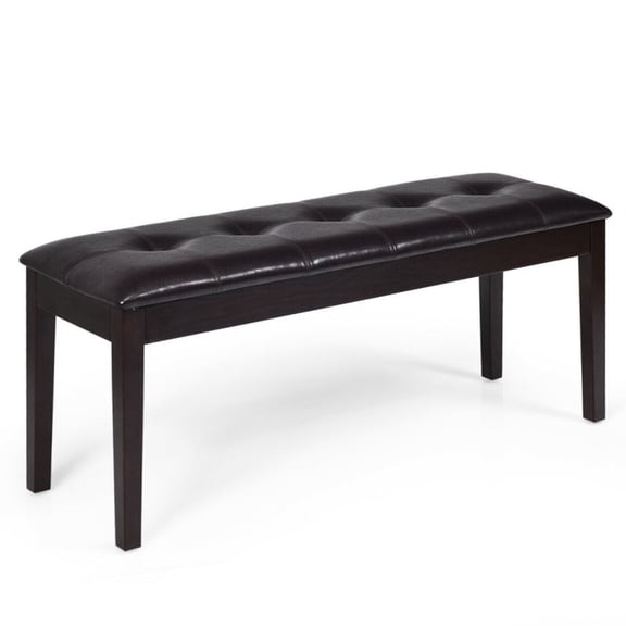 Furnibear Upholstered PU Leather Dining Bench with Solid Wood Legs and Button-Tufted Seat for Entryway Hallway and Dining Room, Brown