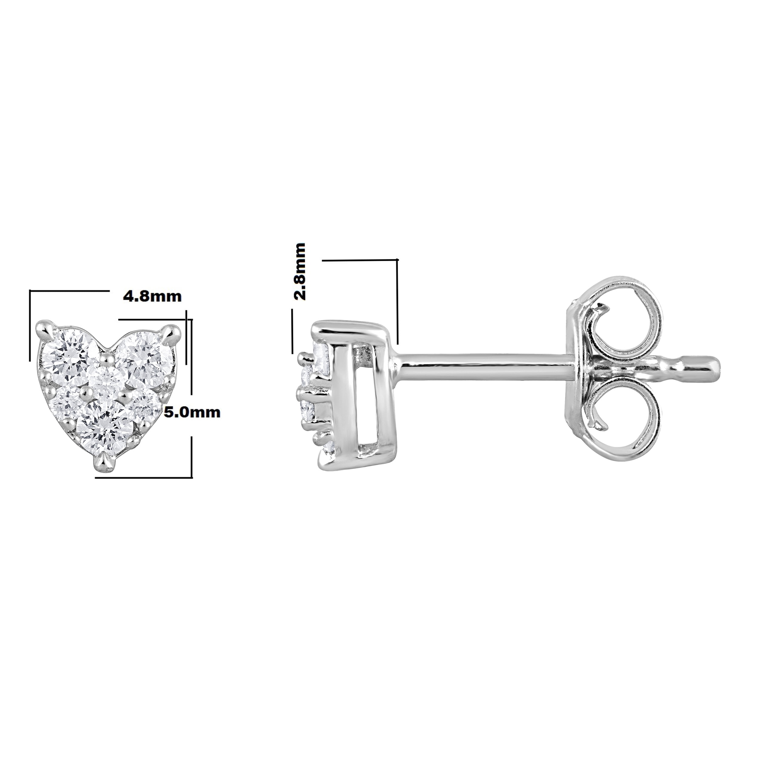 Unique Moments 1/5 Ct Round Lab Grown Diamond Heart Stud Earring in Silver for Women (H-I, SI-I1)