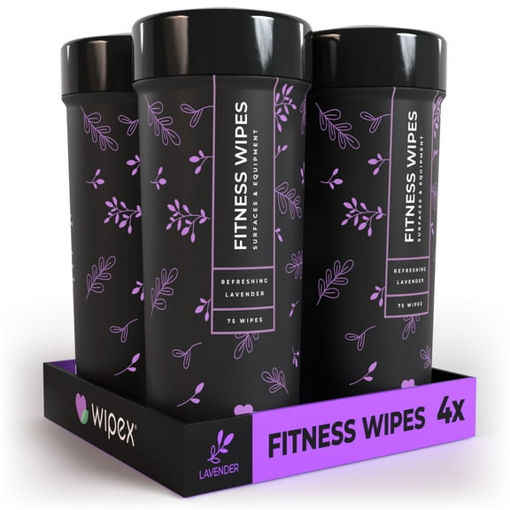 Wipex Natural Gym & Fitness Equipment Wipes - Lavender & Vinegar, 75Ct Canisters, 4Pk
