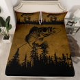 thumbnail image 2 of Homewish 4-Piece Queen Sheet Set, Bass Fish Fishing, Black Brown Breathable Bedding, 2 of 7
