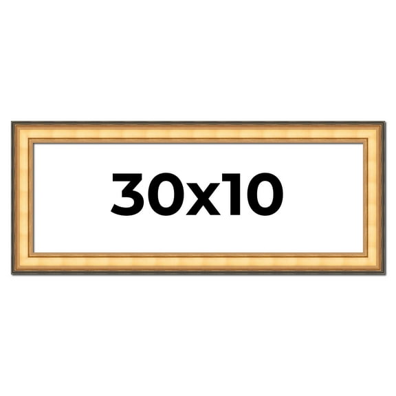 30x10 Frame Gold Plein Aire Solid Wood Picture Frame Width 2 Inches | Interior Frame Depth 0.5