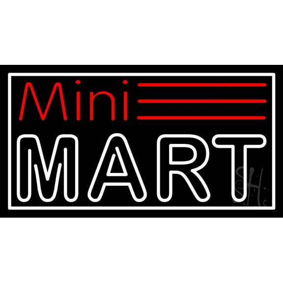 Mini Mart LED Neon Sign 20 x 37 - inches, Black Square Cut Acrylic Backing, with Dimmer - Bright and Premium built indoor LED Neon Sign for Defence Force.
