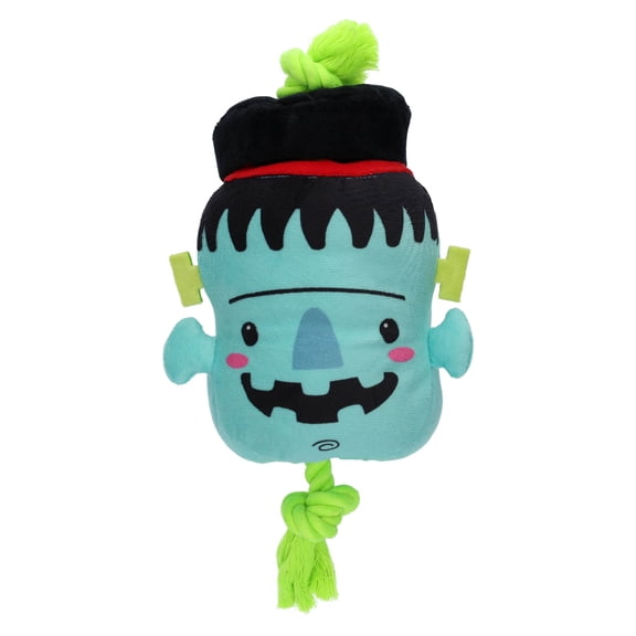 Vibrant Life Halloween Multicolor Frankenstein Plush Dog Toy with Rope and Squeaker, Chew Level 1