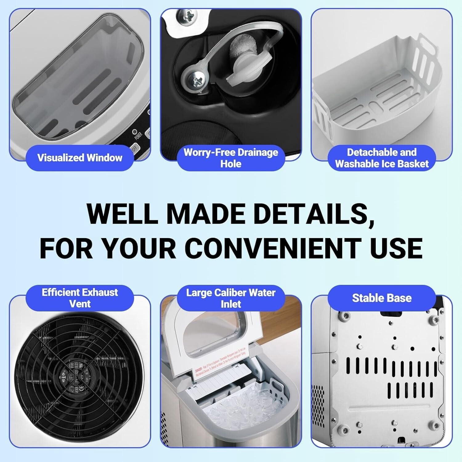Smad 26Lbs Countertop Ice Maker Bullet-shaped Cube Machine Mini Make