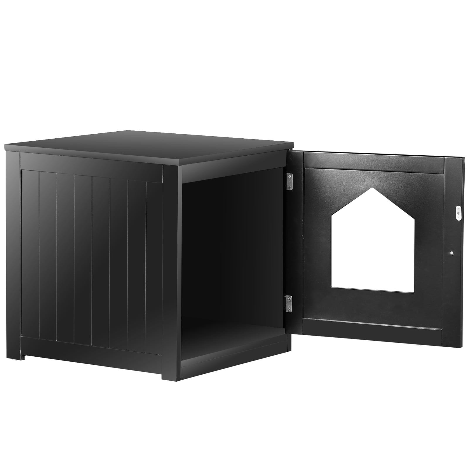 LINJH Enclosed Cat Litter Box Furniture House with Table Hidden Room, Black