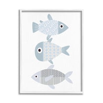 Stupell Industries Three Whimsical Patterned Fish Sea Life Graphic Art White Framed Art Print Wall Art, Design by Kim Allen