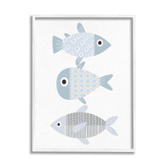 Stupell Industries Three Whimsical Patterned Fish Sea Life Graphic Art White Framed Art Print Wall Art, Design by Kim Allen