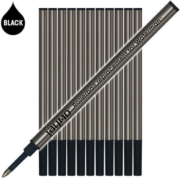 Jaymo Replacement for Waterman 540951 - Measures 4.3 in / 109 mm Long - Rollerball Pen Refill - 12 Black