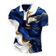 thumbnail image 3 of Ceisia Men's Slim Fit Short Sleeve Gold Marble Gradient Print Turndown Collar Shirt with Contrast Trim Blue L Gifts, 3 of 5