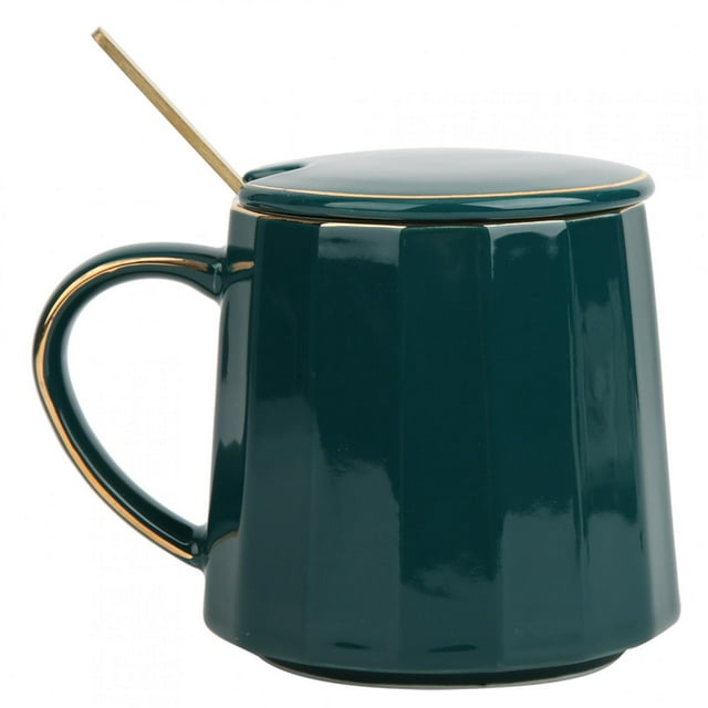Fyearfly Ceramic Cup Cute Coffee Mug Milk Tea Cup for Home Office with Lid Spoon Gift