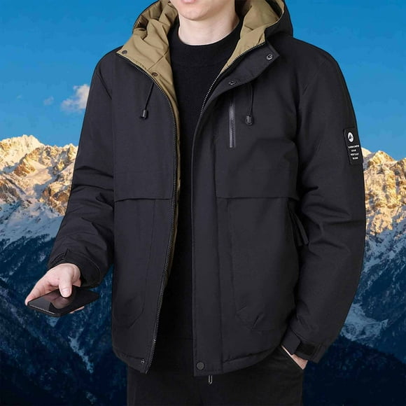 Lekwk Manteau d'Hiver Épais pour Hommes Veste à Capuche à Fermeture Éclair Complète avec Cordon de Serrage Manteaux Chauds Décontractés avec Poches Vêtements Thermiques d'Extérieur Automne Hiver