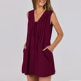 thumbnail image 6 of GILIGEGE Rompers for Women 2025 Summer Casual Ladies' Casual V Neck Pleated Rope Sleeveless Back Pocket Jumpsuit Set Overalls for Women Wine S, 6 of 8
