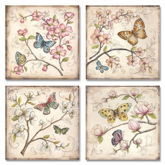 Le Jardin Butterfly; Lovely Butterfly Floral Prints; Four 12 x12 Poster Prints