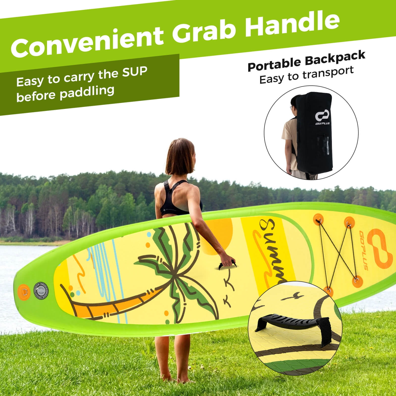 Goplus 11' Inflatable SUP Board, Portable Paddle Board with 5D rings Stand Up Paddle Board for Youth & Adult Green