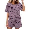 thumbnail image 1 of Conjunto de Pijama de las Mujeres de Moda Casual Color Sólido Manga Corta Cuello Redondo Top Y Pantalones, 1 of 6
