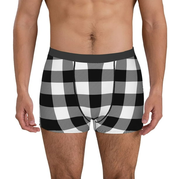 Balery White And Black Plaid Calzoncillos bóxer para hombre, ropa interior de algodón suave y transpirable con cinturilla de nailon-Large