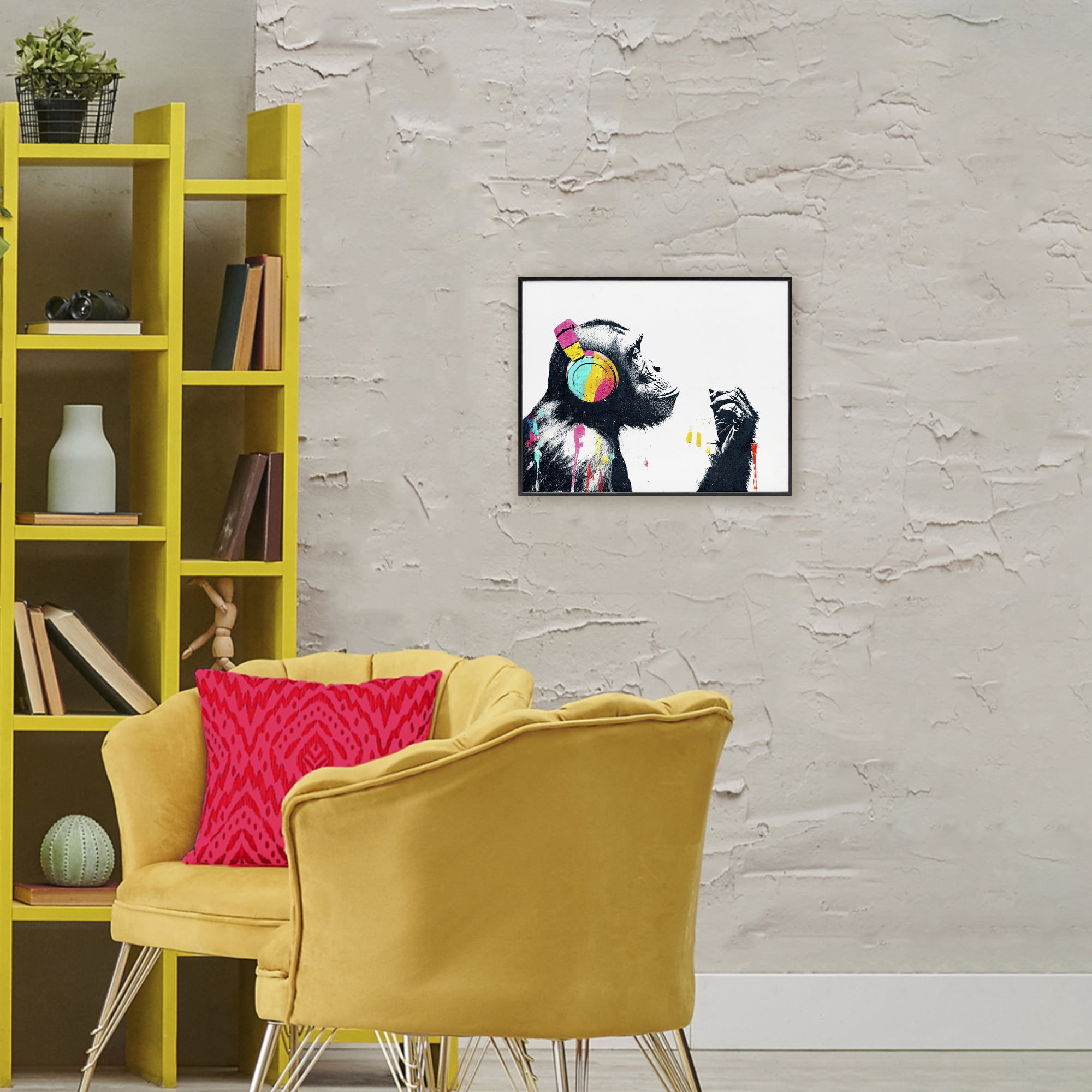 Stupell Industries Ape On Air Headphones Black Framed Giclee Art, design by Svetlana Aleynikova