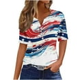 thumbnail image 2 of VKOYWKM Short Sleeve Tops for Women American Flag T Shirts Independence Day Star Stripe Graphic Tees Henley Shirts Button V Neck Patriotic 4th of July Tops, 2 of 5