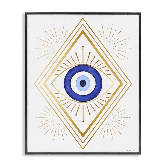 Stupell Industries Bohemian Vivid Blue Eye Vintage Geometric Deco Glam Shapes Black Framed Giclee Art, 11 x 14, by Amanda Greenwood