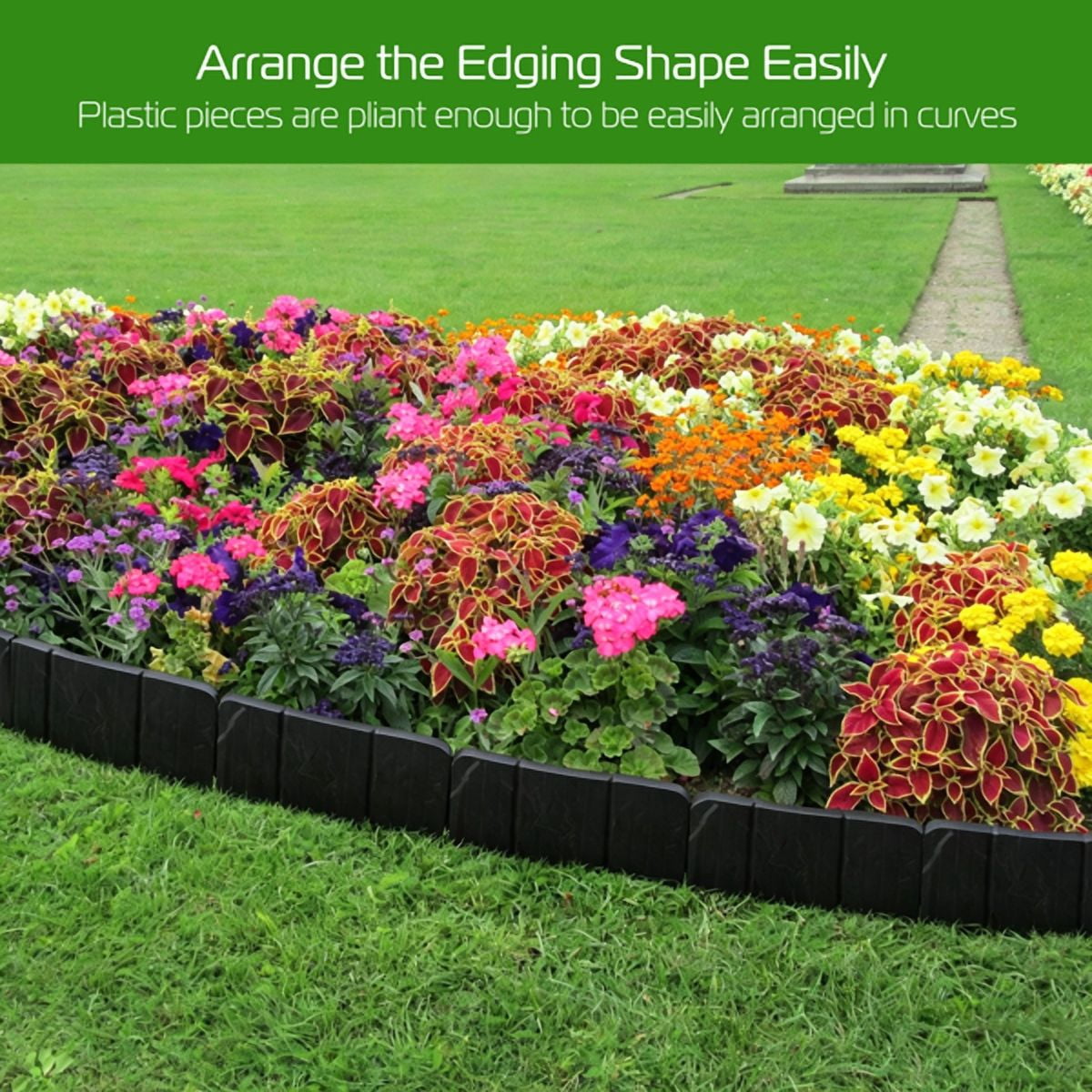 Plastic Lawn Edging, Interlocking Garden Landscape Border, 20‑Piece 16ft Flexible PP Garden Edging for Flower Beds, Walkways and Lawn Landscaping