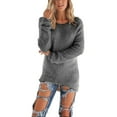 thumbnail image 1 of Beiwei Women Loose High Low Hem Jumper Tops Crew Neck Thick Sweater Ladies Winter Warm Work Pullover Gray S, 1 of 2
