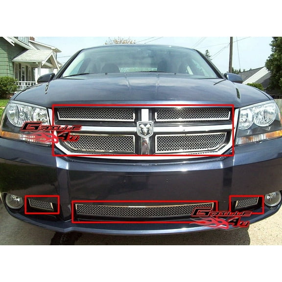 APS Compatible with Dodge Avenger 2007-2010 SXT Main Upper Lower Bumper Stainless Steel Chrome Mesh Front Grill Grille Insert Combo D77813T
