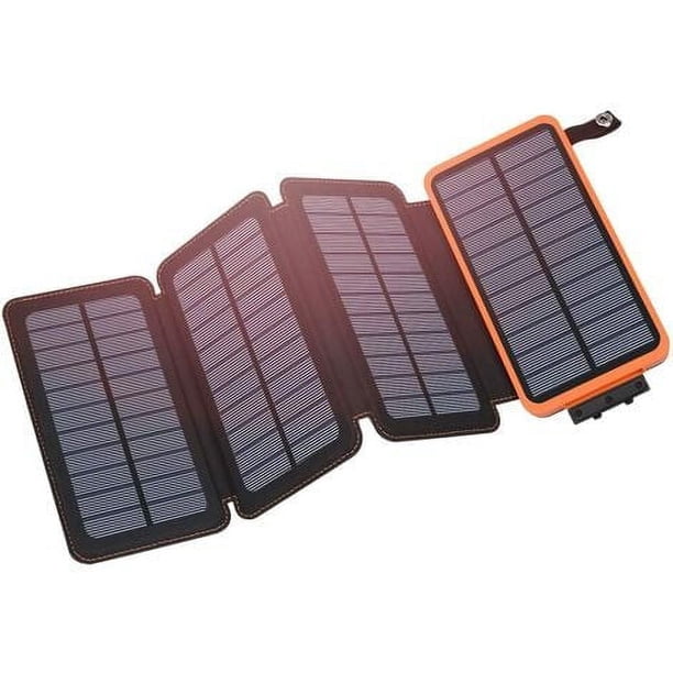 Cargador Solar 25000mAh, Power Bank Portátil para Exteriores con 4 Paneles Solares, Batería Externa de Carga Rápida con Salidas USB Duales Compatible con Smartphones, Tablets, etc.