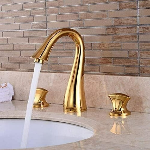 Bathroom Sink Faucet, Oil Rubbed Black Bathroom Faucet Antique Brass 3 Piece Set Faucet Gold Plated Two Handle Basin Tap S-508H