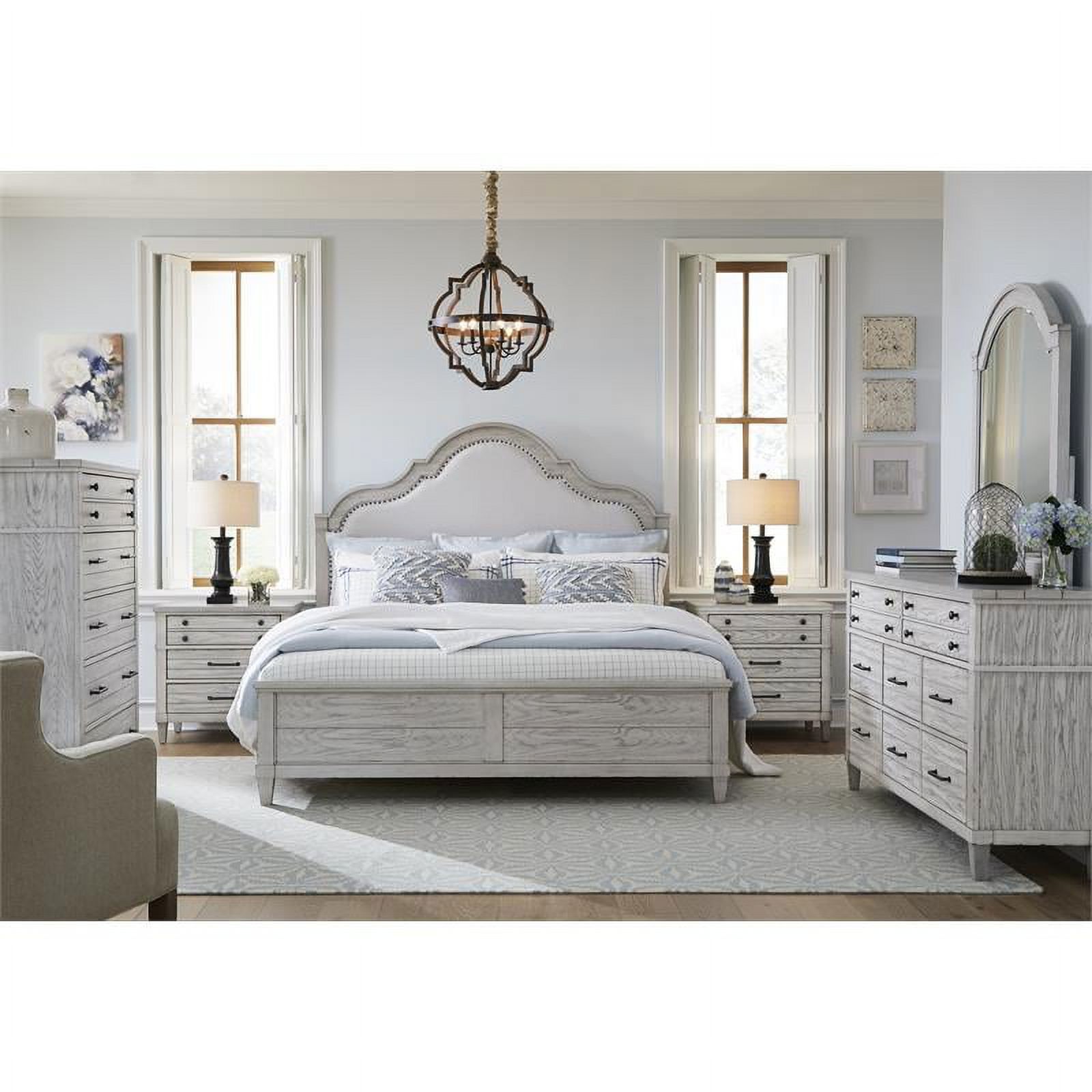 Belhaven Queen Upholstered Panel Bed  in Weathered Plank Finish Wood - image 3 of 11