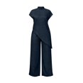 thumbnail image 4 of Lounge Set Summer Casual Oversized Shirts Women Spring And Summer Solid Color Irregular Tops Wide-Leg Pants Suit Navy S, 4 of 6