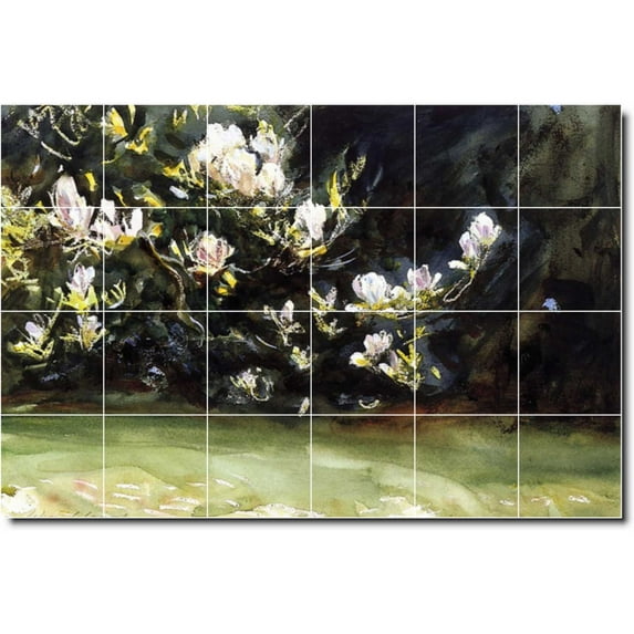 Ceramic Tile Mural-John Sargent Garden Bathroom Tile Mural 15. 72" w x 48" h using (24) 12 x 12 ceramic tiles