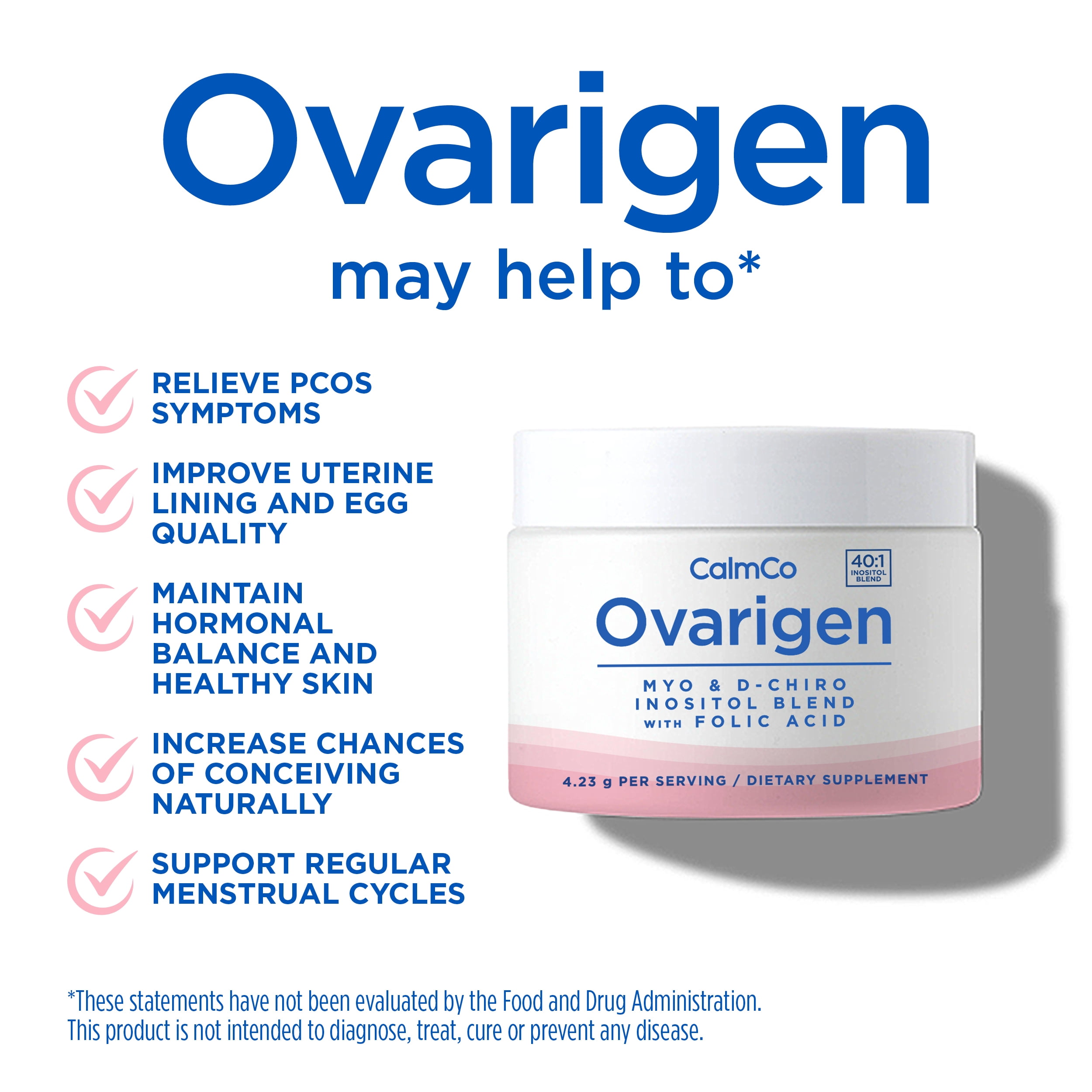 Ovarigen, Myo & D-Chiro Inositol Blend Powder, 40:1 Ratio with Folic Acid, May Help Manage PCOS Symptoms*, Support Hormone Balance and Skin, Natural Conception Aid, 30 Day Supply