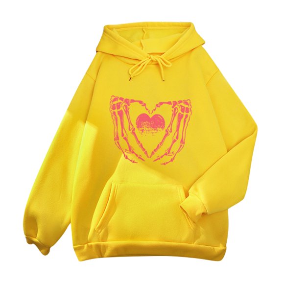 Baberdicy Essentials Hoodie Women's Cute Sweatshirt Kawaii Long Sleeve Hoodie Heart Printing Pullover Tops for Teen Women Aesthetic Clothes Hoodies for Women Yellow