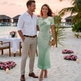 thumbnail image 3 of Chririnla Couple Matching Outfit Men Women Hawaiian Luau Clothes,Green Leaf Floral Short Sleeve Pencil Mesh Dress for Women or Mens Shirts Paisley Tops Beach Vacation Wedding Clothes, 3 of 6