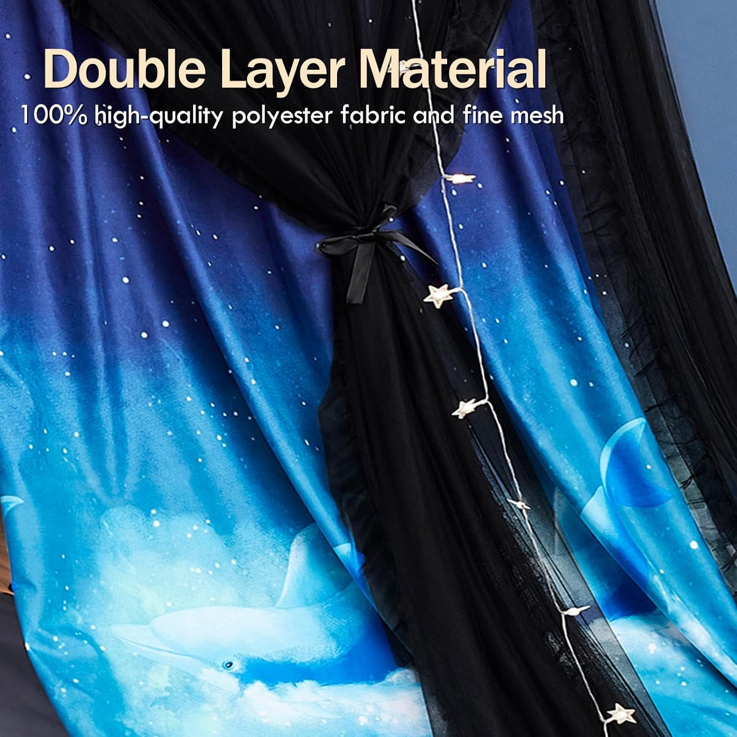 Gorgeous Dolphin Printed Bed Canopy for Girls & Adults, Room Decorative Cozy Bed Curtain Canopy Drapes, Round Dome Luxurious Lace Princess Canopies Mosquito Netting (Dolphin)