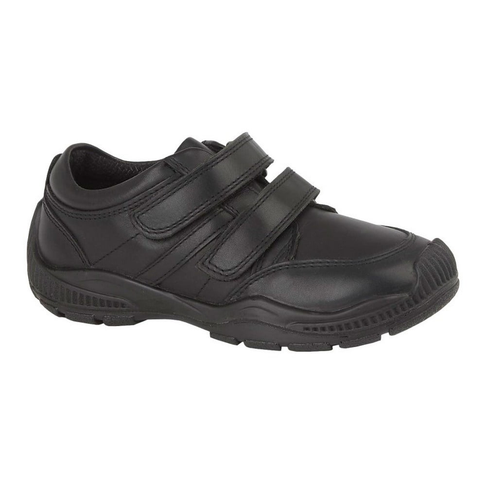 Boys Twin Touch Fastening Leather Trainers Shoes Black or White Size 2 3 4 5 6