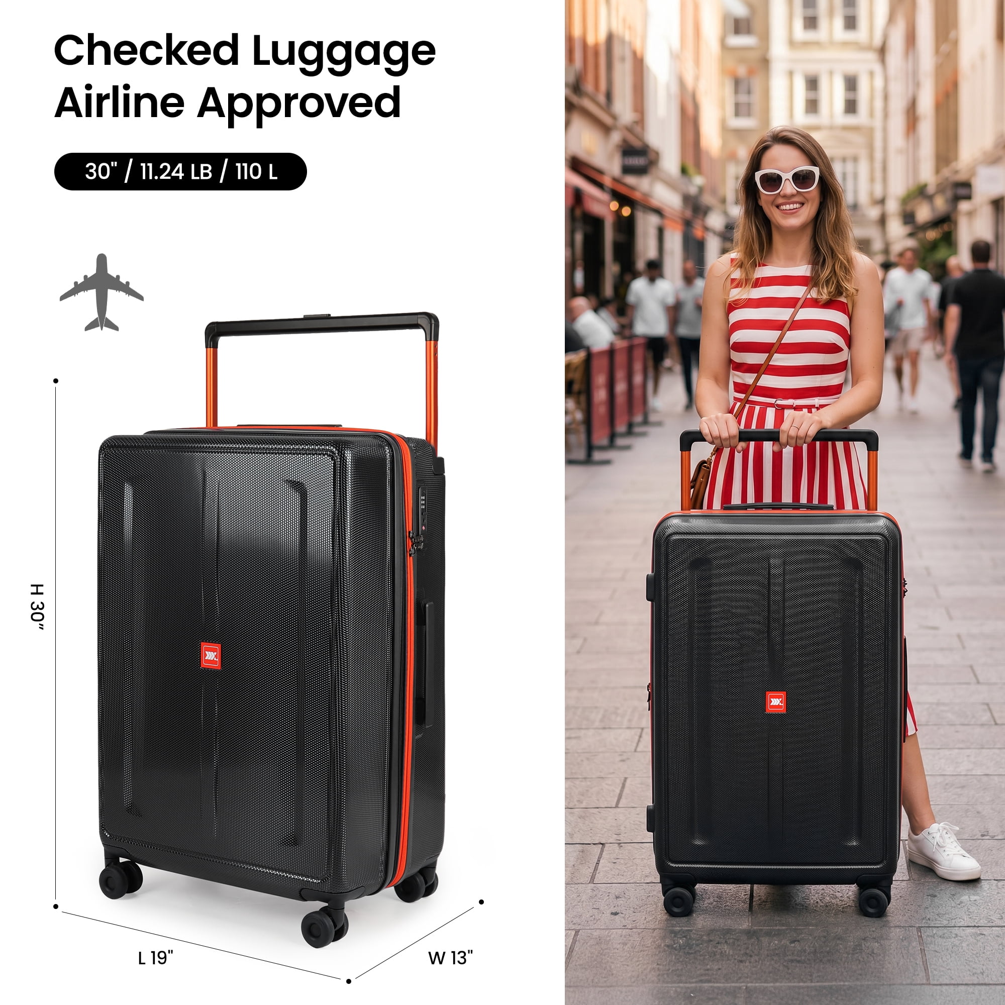 New York Xpress 30" Hardside Large Checked Luggage,Expandable Suitcase with Silent Wheels & Aluminum Wide Handle,TSA-Approved, Black - LP13803