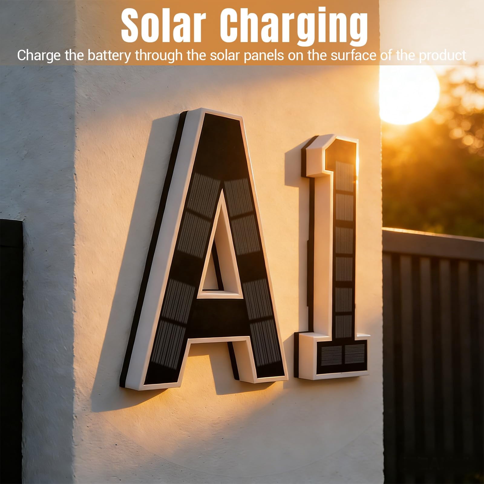 9 Inch Solar Lighted House Numbers for Outside, Waterproof LED Illuminated Address Sign, Exterior Plate for Home Door Apartment Mailbox