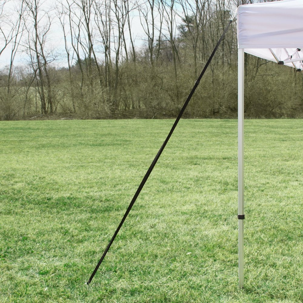 Deluxe Tent Stake Kit – Includes Black Nylon Draw-String Bag, 4 10.25in Steel Stakes, and 4 13ft Black Nylon Webbing Sections with Carabiner Hook and Length-Adjusting Clips