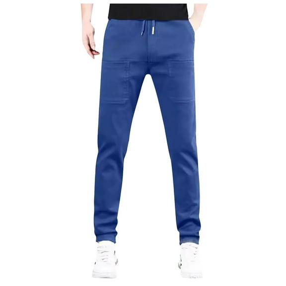 uikmnh Pants for Men European Solid Color Splicing Pocket Elastic Straight Leg Pants for Men Casual Loose Trend foreign Trade Sports Pants Size:XL