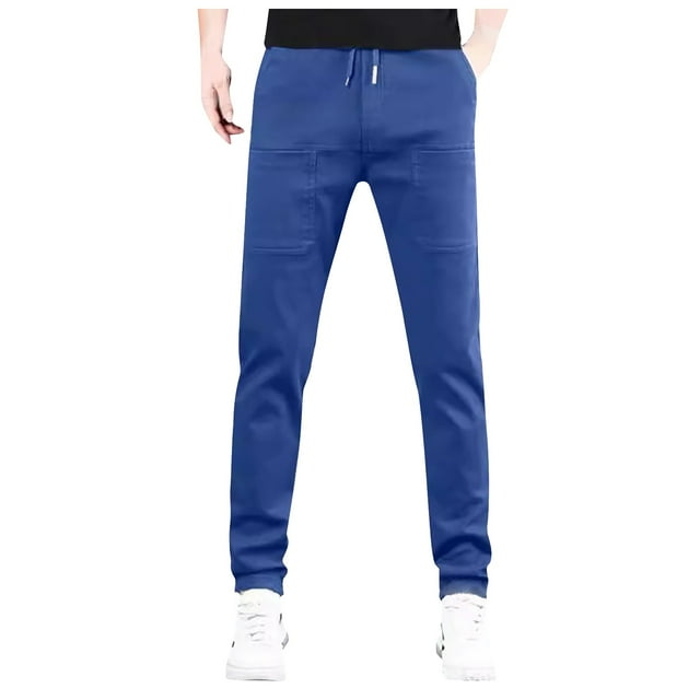 European Solid Color Splicing Pocket Elastic Straight Leg Pants For Men Casual Loose Trend Foreign Trade Sports Pants