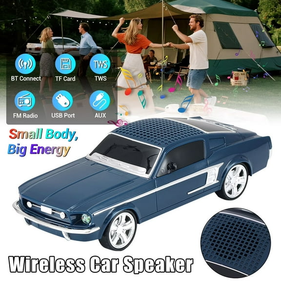 Lohoms Retro 1960s Car-Inspired Bluetooth Speaker with Deep Bass, Dual Tweeter, LED Lights, FM Radio, USB Rechargeable, Portable Wireless Speaker for Home, Parties & Car(Blue)