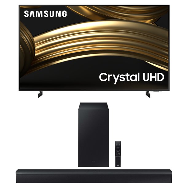 Samsung 65"AU8000B 4K TV with a Samsung Hwb43M ZA 2.1 Soundbar with