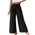 thumbnail image 2 of Frostluinai Palazzo Pants for Women High Elastic Waisted Wide Leg Lounge Capris Solid Color Straight Leg Comfy Capris Beach Vacation Pants, 2 of 8