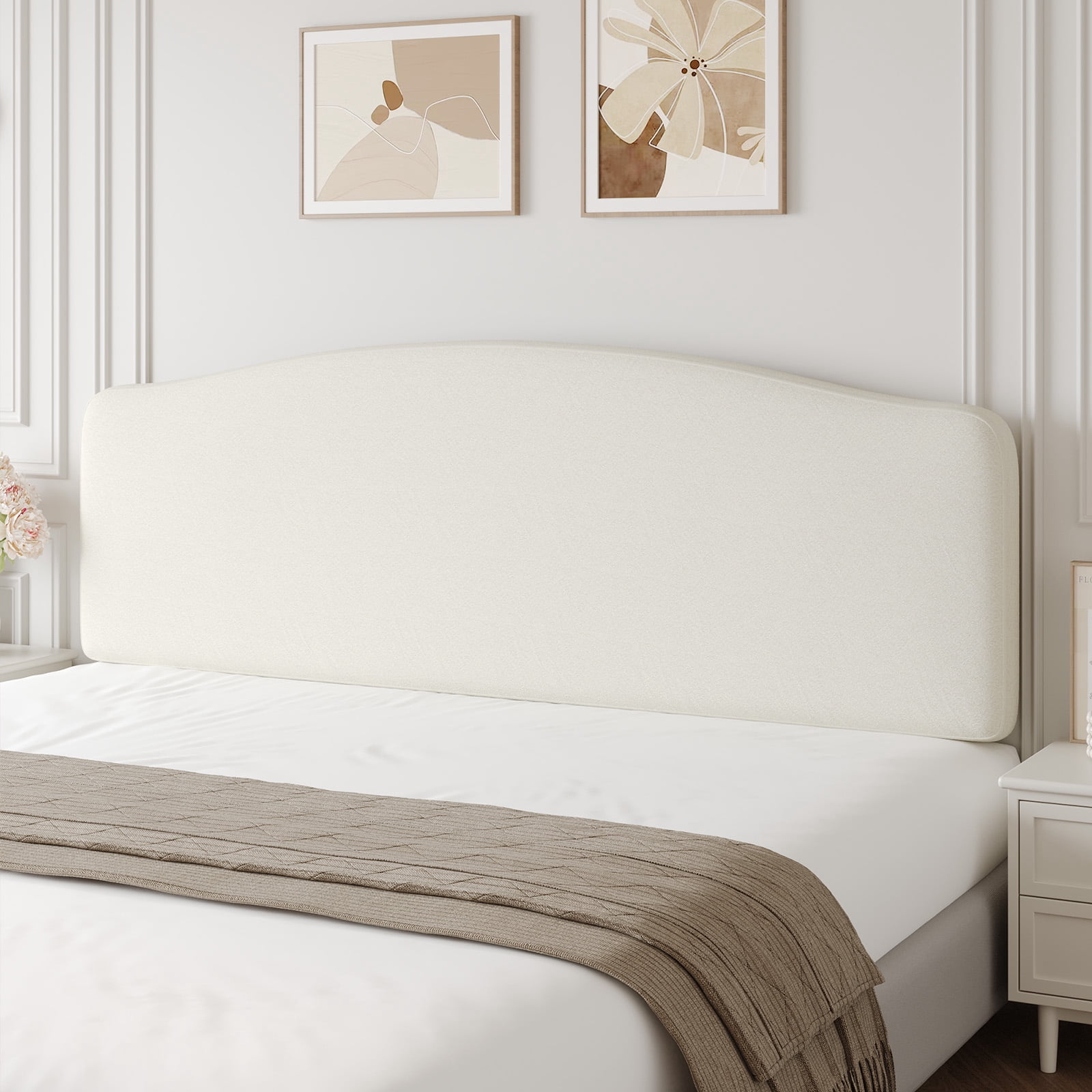 Pinmoco Upholstered Headboard for King Bed, Height Adjustable and Memory Foam Arc-shaped Head Board, White